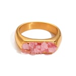 Pink & Gold / 7 / 1 Piece Simple Series Retro Geometric Stainless Steel  Gold Color Natural Stone Women's Single Ring Picture18